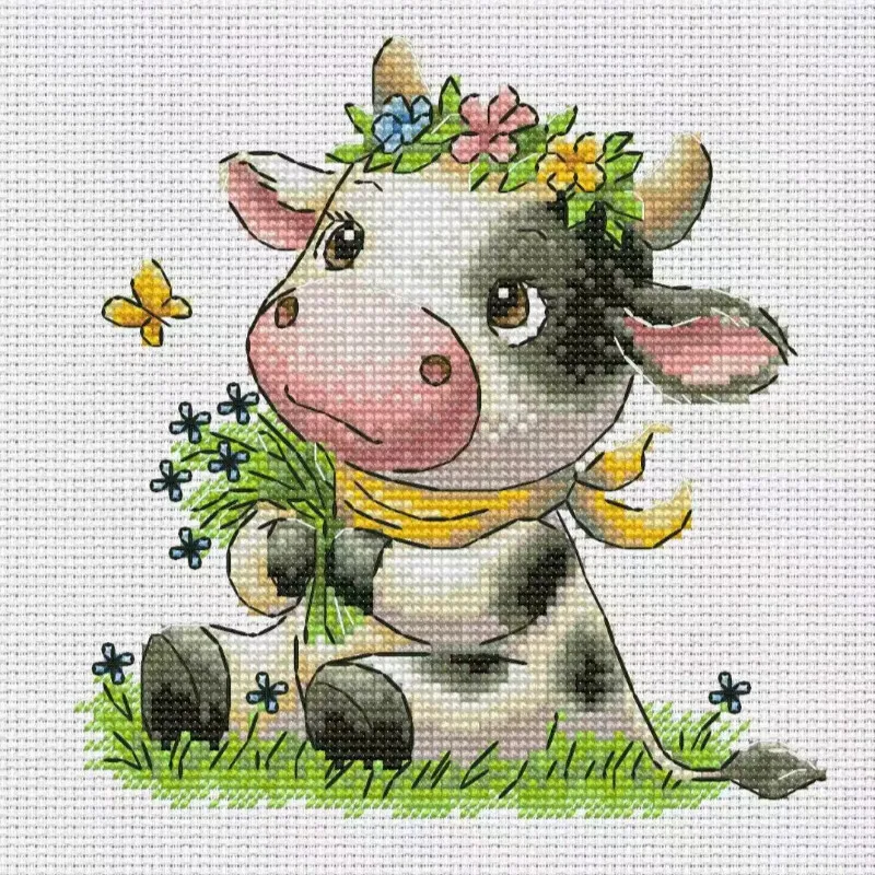 Cross Stitch Stamped Kits Beginners - [CC2949-Słodka mała krówka] | Zestaw do