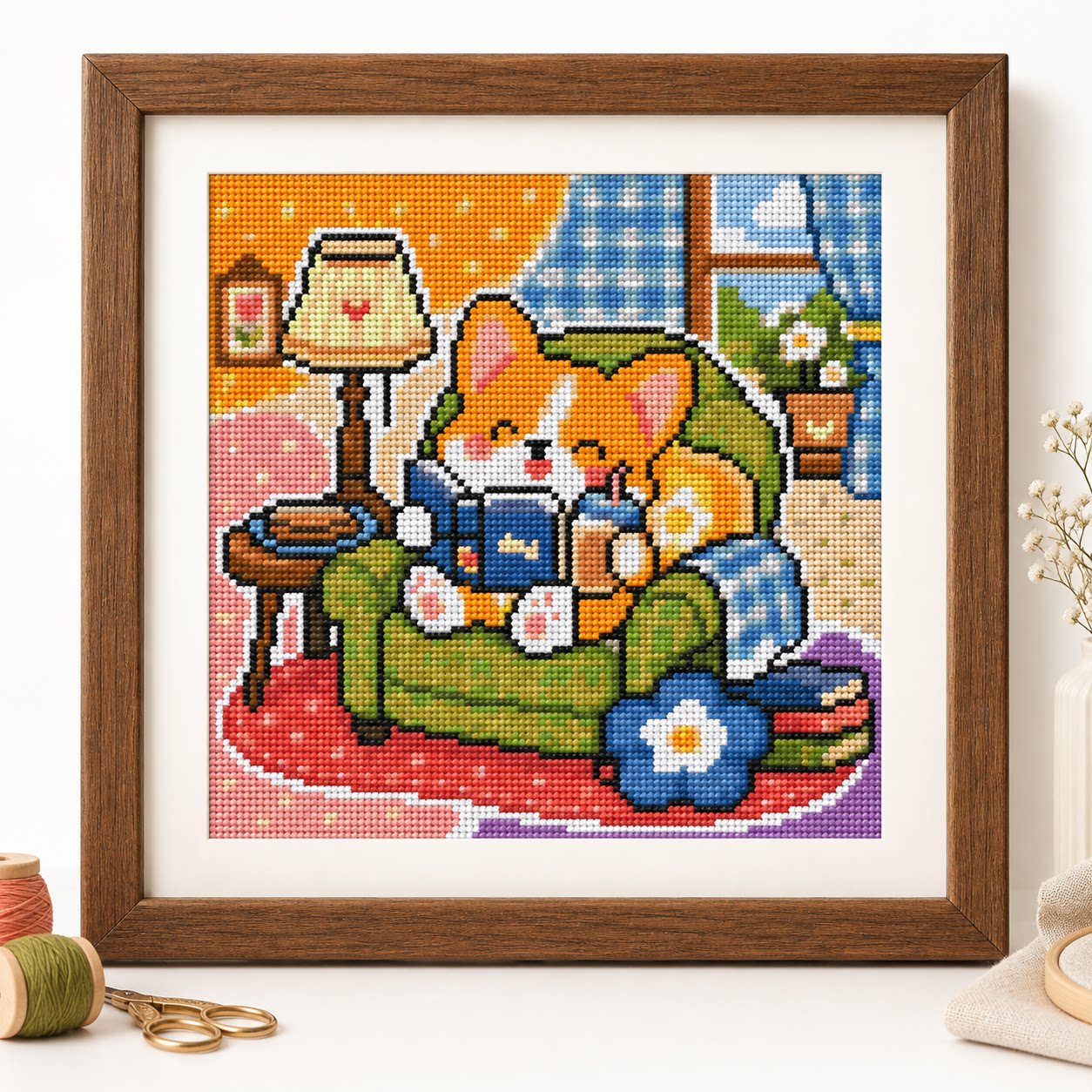 Cross Stitch Stamped Kits Beginners - [Pełny haft] [CC6338-Mały Corgi, który uwielbia