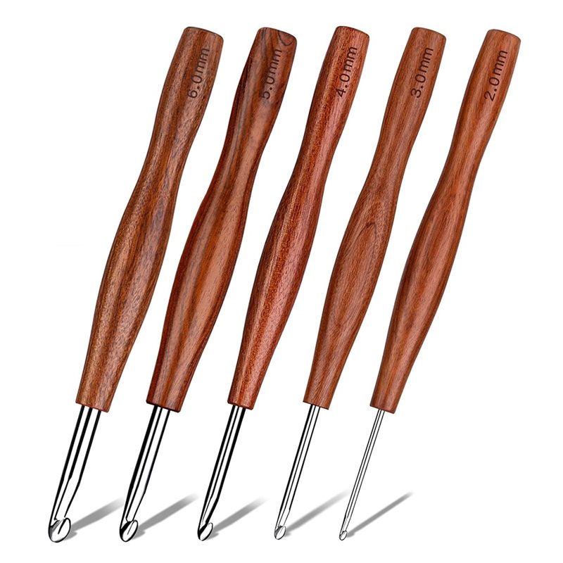 Wooden Crochet Hooks Ergonomic Handle - AS94 – zestaw 5 szydełek, 5