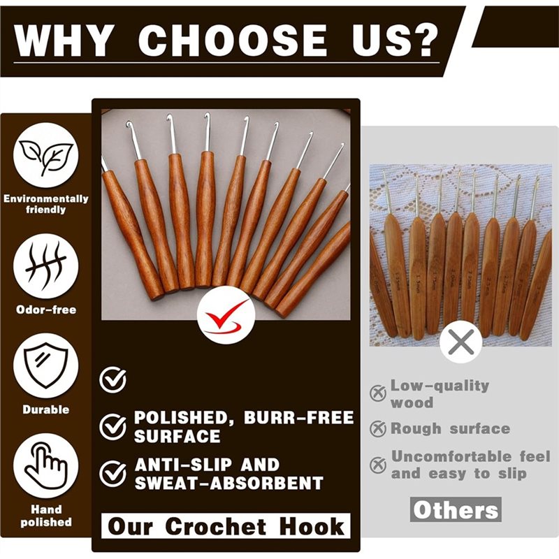 AS94 – zestaw 5 szydełek, 5 ró – Wooden Crochet Hooks Ergonomic Handle recenzja i cena